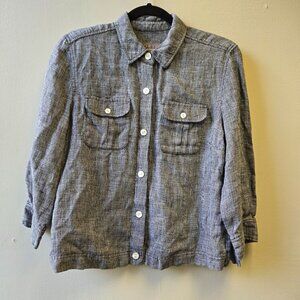 Norton Mcnaughton Womens PL Gray Linen Button-Up Shirt With Roll-Tab Sleeves & C